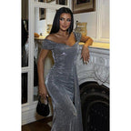 Couture & Ornate Sparkly Short Sleeves Scoop Sequins Sheath Prom Dress