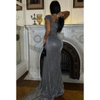 Couture & Ornate Sparkly Short Sleeves Scoop Sequins Sheath Prom Dress
