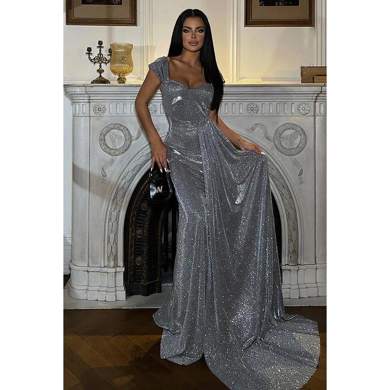 Couture & Ornate Sparkly Short Sleeves Scoop Sequins Sheath Prom Dress