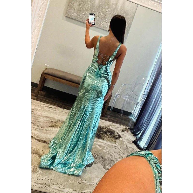 Couture & Ornate Straps V-Neck Side Slit Sparkly Side Slit Evening Party Prom Dress