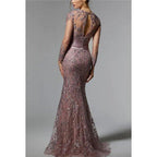 Couture & Ornate Trumpet/Mermaid Long Sleeves Sparkly Evening Party Prom Dress