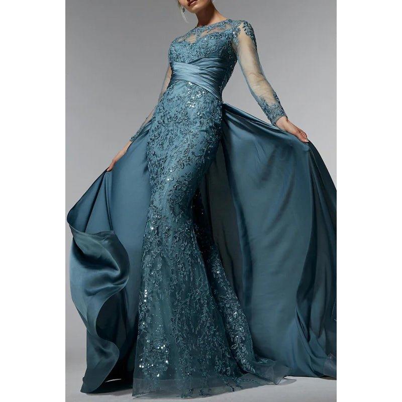 Couture & Ornate Trumpet/Mermaid Long Sleeves Sparkly Evening Party Prom Dress