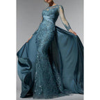 Couture & Ornate Trumpet/Mermaid Long Sleeves Sparkly Evening Party Prom Dress