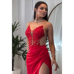 Couture & Ornate Trumpet/Mermaid V-Neck Sleeveless Slit Evening Party Prom Dress