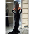 Couture & Ornate V-Neck Sleeveless Mermaid Side Slit Evening Party Prom Dress With Pearls