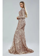 Mermaid / Trumpet Evening Gown Sparkle & Shine Dress Carnival Formal Court Train Long Sleeve V Neck African American Lace with Sequin
