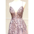 Criss-cross Straps Chic 3d Lace V-neck A-line Long Prom Dress Formal Evening Dress