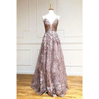 Criss-cross Straps Chic 3d Lace V-neck A-line Long Prom Dress Formal Evening Dress