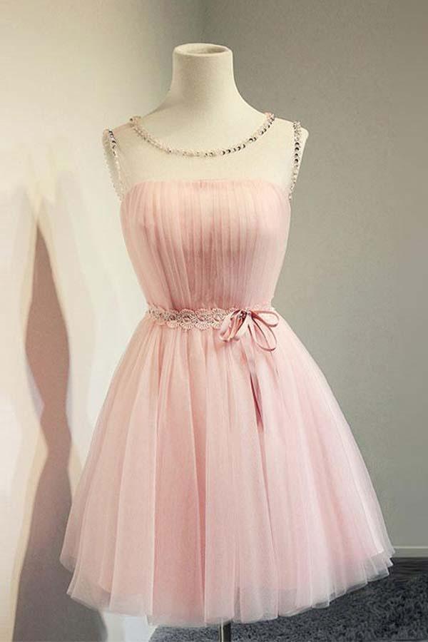 Cute A-line Round Neck Tulle Short Prom Dress Homecoming Dresses