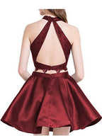 Cute Two Pieces Lace Satin Short Prom Dress Homecoming Dress