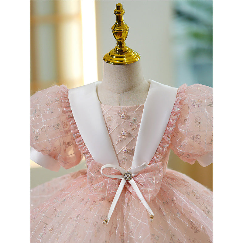 Baby Girl First Communion Toddler Summer Puff Sleeves Bow Puffy Princess Dress