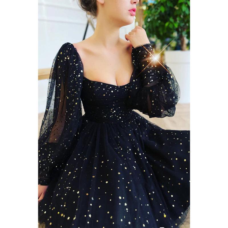 Sweetheart Long Sleeves Black Formal Dress Glitter