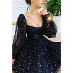 Sweetheart Long Sleeves Black Formal Dress Glitter