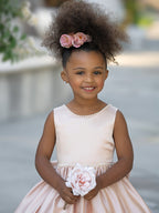 Sleeveless Satin Beaded Neckline and Bow Detail Dress