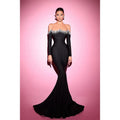 Sheath Mermaid Off-the-shoulder Beaded Black Prom Dress Evening Gowns