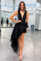 V Neck Irregular Hem A-Line Prom Dresses