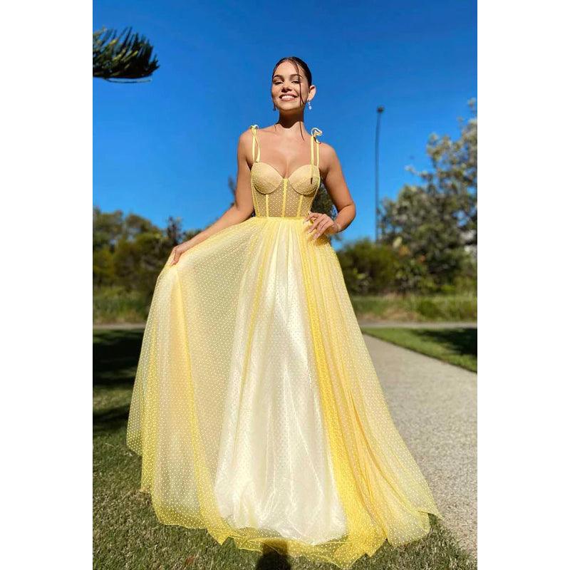 Sweetheart Spaghetti Straps Polka Dot Tulle A-Line Prom Dress