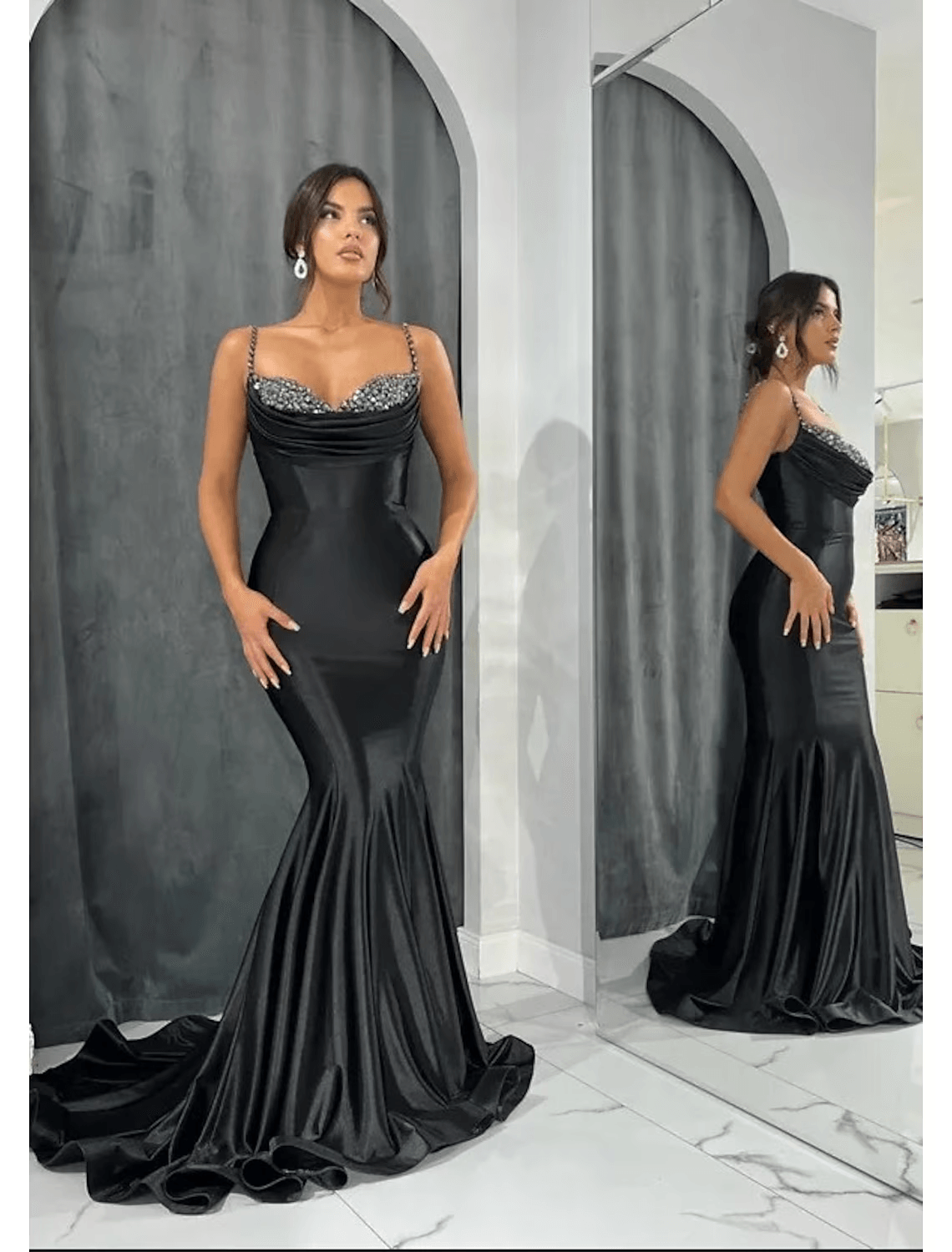 Mermaid / Trumpet Evening Gown Open Back Dress Formal Evening Court Train Sleeveless Sweetheart Charmeuse with Glitter Crystals