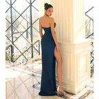 Sexy V Neck Pleats Mermaid Long Prom Formal Dress with Slit