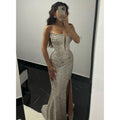 Sparkly Strapless Sheath Long Prom Dress with Split Evening Gowns