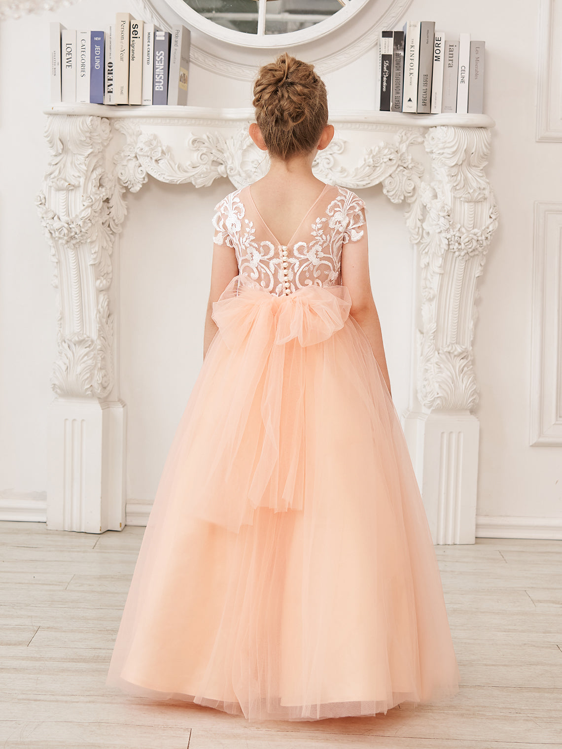 A-line Lace Tulle Sweep Train Pink Flower Girl Dress