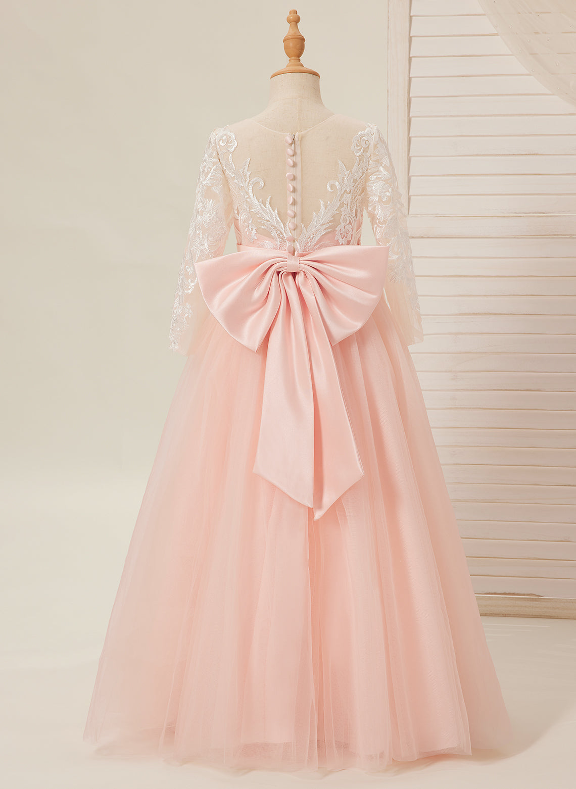 A-line Long Sleeves Lace Tulle Flower Girl Dresses Pink (2003227575)