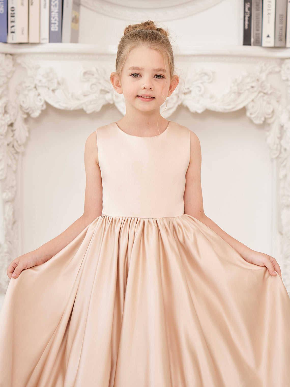 A-line Lace Satin Floor-length Flower Girl Dress
