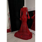 Sheath/Column V-Neck Sequined Split Zipper-Up Long Sleeves Prom Dress