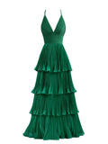 A-Line Tiered Floor Length Chiffon Bridesmaid Dress