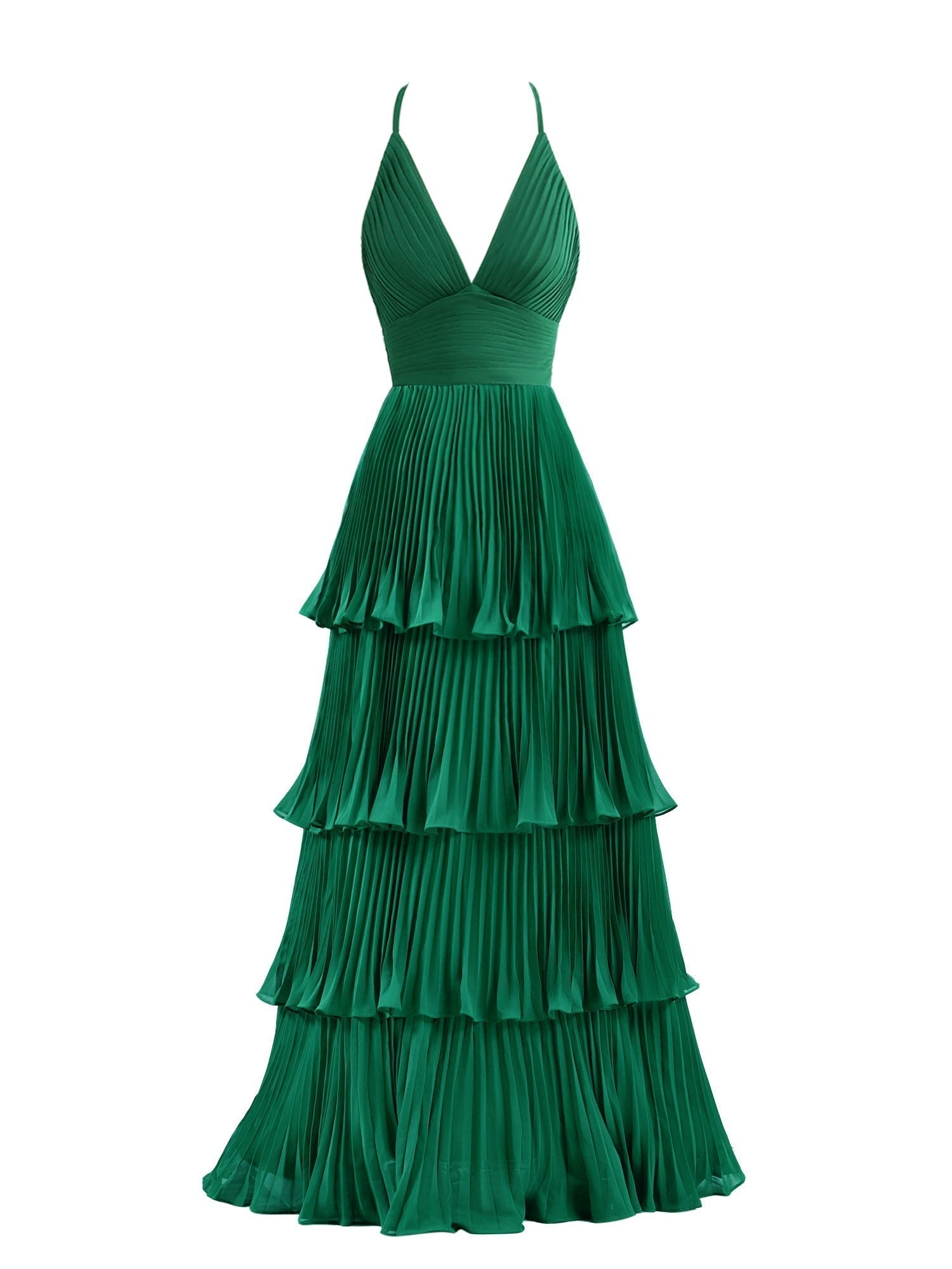 A-Line Tiered Floor Length Chiffon Bridesmaid Dress