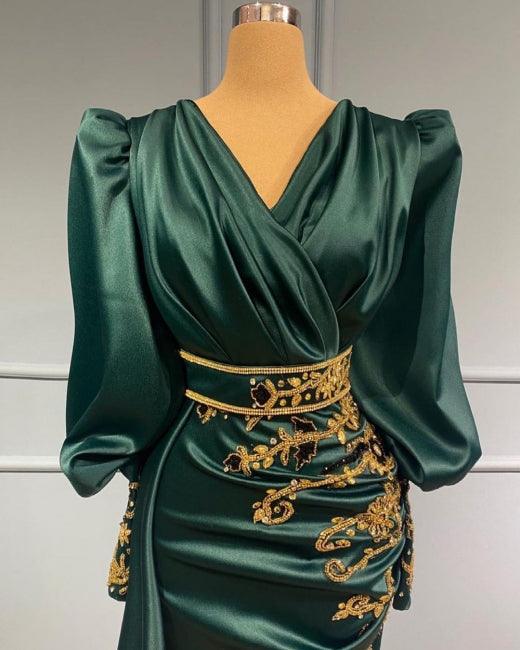 Dark Green Long Evening Dresses | Prom dresses with sleeves
