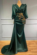 Dark Green Long Evening Dresses | Prom dresses with sleeves