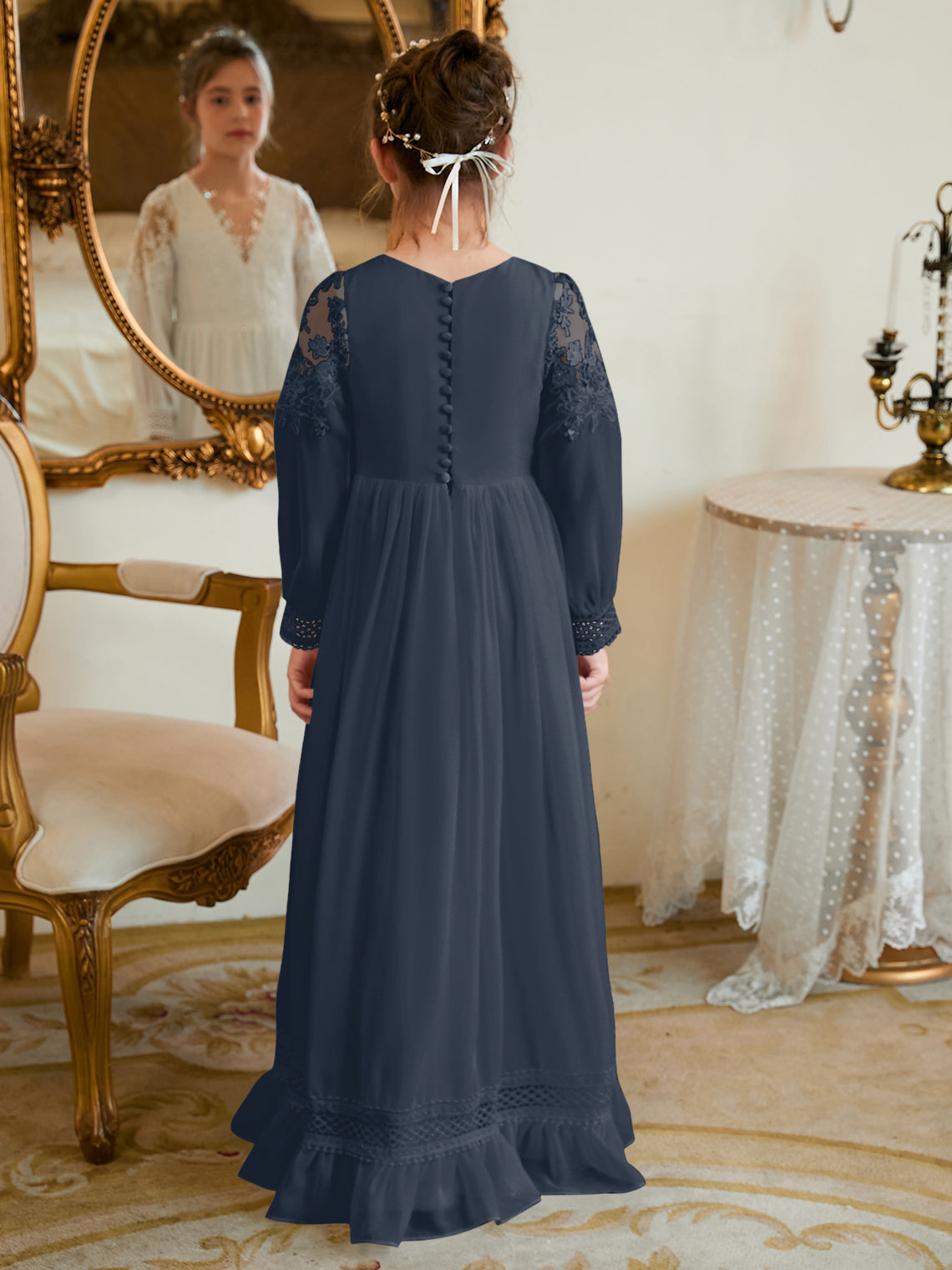 A-line Chiffon Floor-length Ivory First Communion Dress