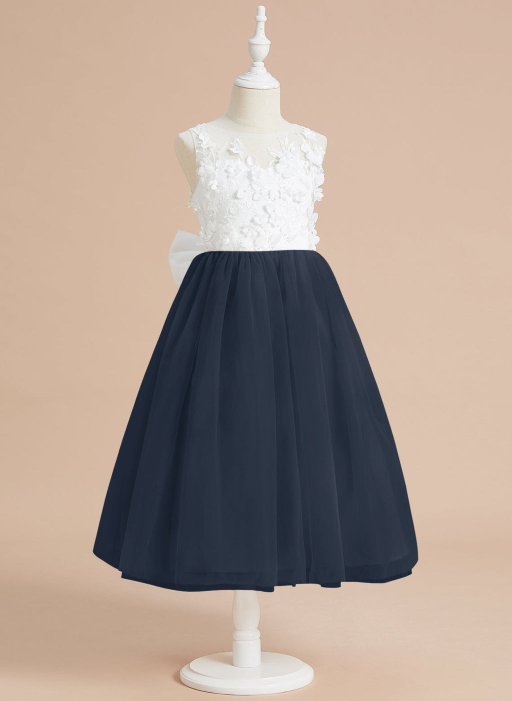 Floral Lace and Large Bow Tea-length Dress