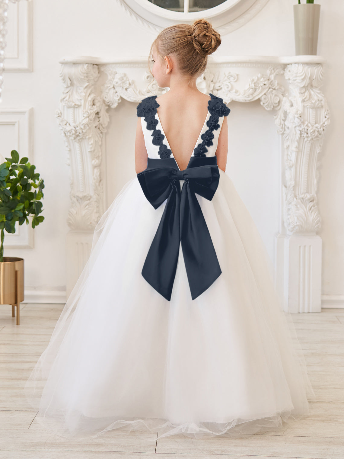 Ball-Gown/Princess 3d Flower Tulle Floor-length Ivory Flower Girl Dress