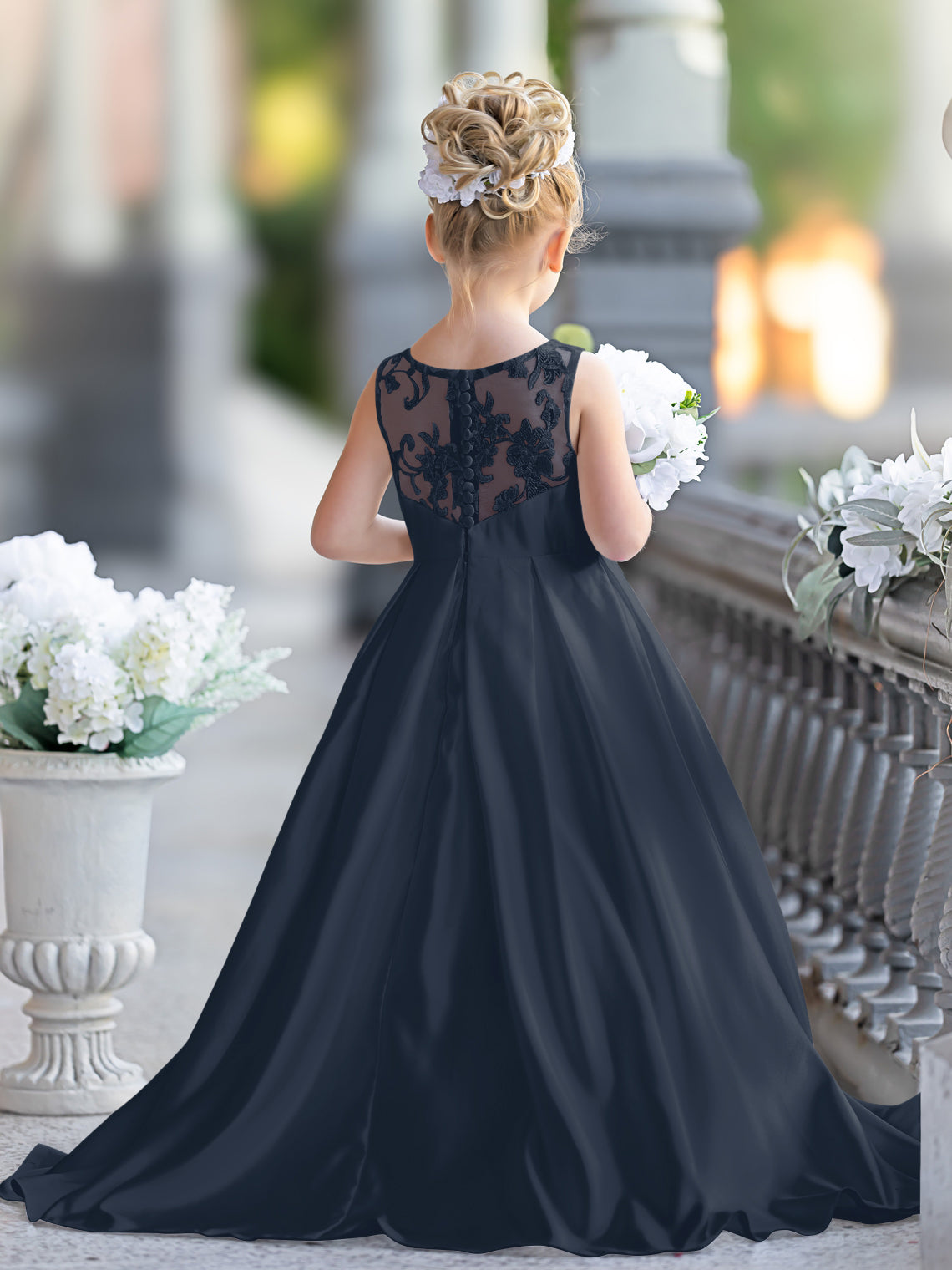 A-line Lace Satin Floor-length First Communion Flower Girl Dress
