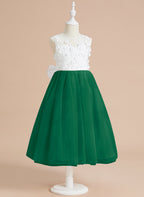 Floral Lace and Large Bow Tea-length Dress