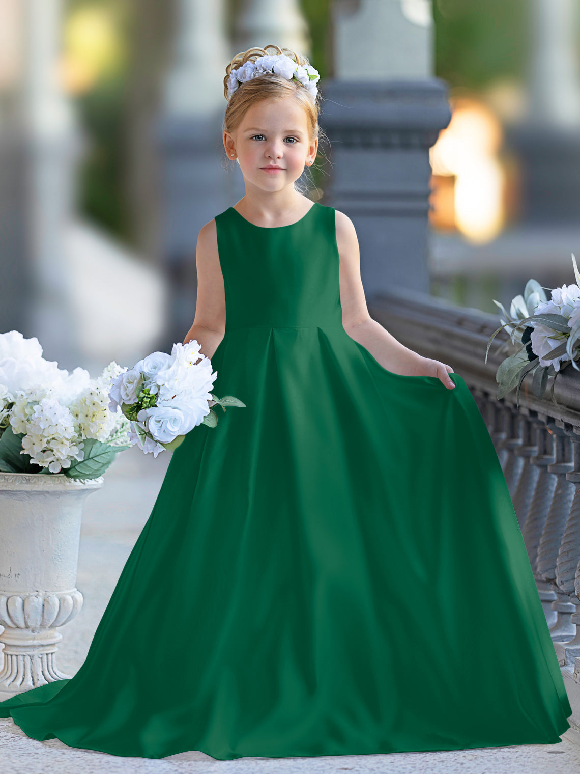 A-line Lace Satin Floor-length First Communion Flower Girl Dress
