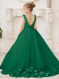 Elegant White Tulle Flower Girl Dress with Sweep Train