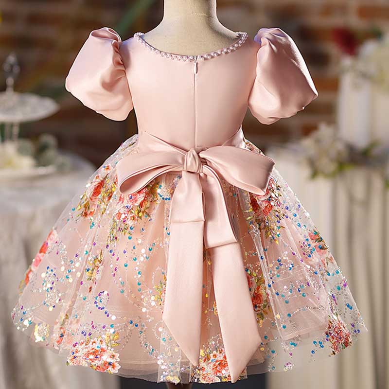 Baby Girl Dress Toddler Ball Gowns Birthday Party Sequin Bowknot Mesh Communion Dress