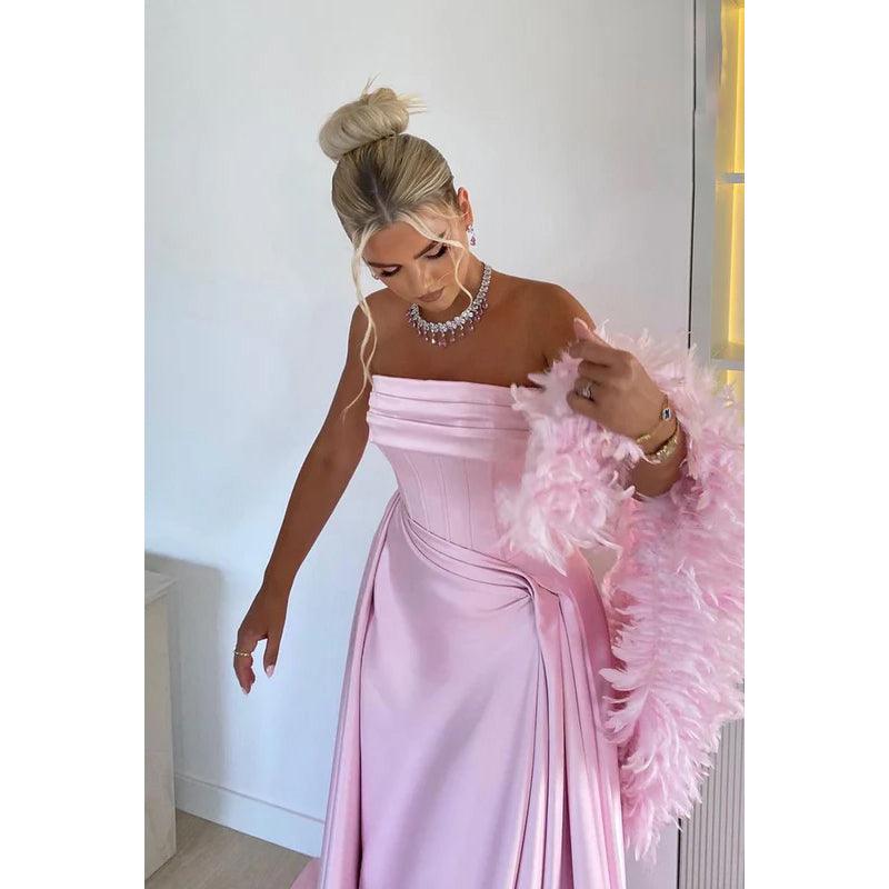 Simple & Casual Off-Shoulder Sleeveless A-line Ruched Formal Party Prom Dress