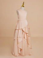 A-line Chiffon Floor-length Light Peach Flower Girl Dress