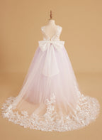 Dream Princess Sleeveless Detachable Train Flower Girl Dress