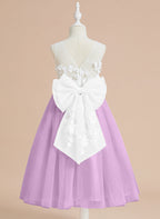 Floral Lace and Large Bow Tea-length Dress