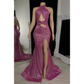 Unique Halter Sequins Mermaid Prom Dress Girls