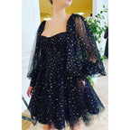 Sweetheart Long Sleeves Black Formal Dress Glitter
