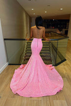 Deluxe Floor Length Sleeveless Mermaid Sequined Prom Dress with Ruffles