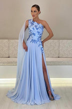 Designer A-Line Chiffon Mother of The Bride Dress One Shoulder Sleeveless Bridesmaid Dresses With Appliques Split