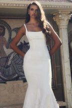 Designer Long Mermaid Spaghetti Straps Satin Wedding Dress