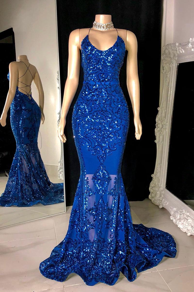 Designer Spaghetti Straps Long Mermaid Lace Sleeveless Prom Dress